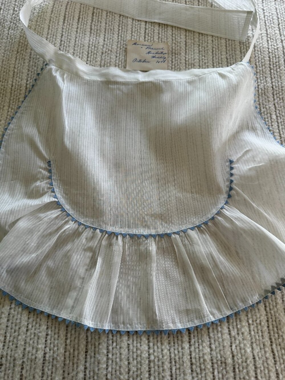 Vintage Hostess Apron - White w/Blue Trim